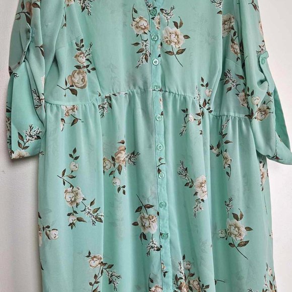 Torrid button down sheer blouse, Size 2, Floral Mint Green, High low hem - Picture 9 of 11